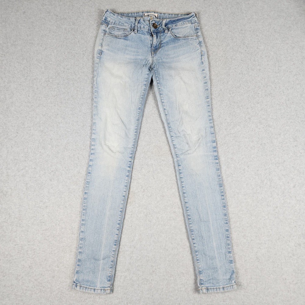 Bullhead Black Skinniest Jeans Womens 1 Blue Denim Whiskering Low Rise Stretch